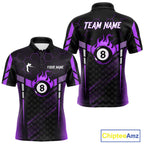 Personalized Purple 8 Ball Flame Billiard Polo & Quarter Zip, 8 Ball Pool Team Jersey