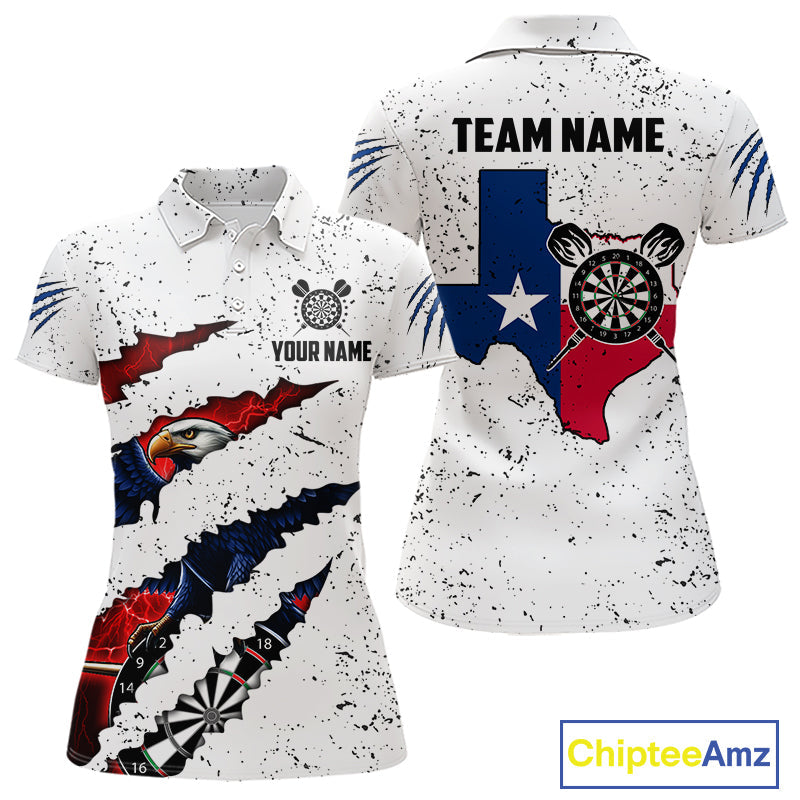 Customized Eagle Texas Flag White Grunge Darts Shirts, Patriotic Darts Team Jersey