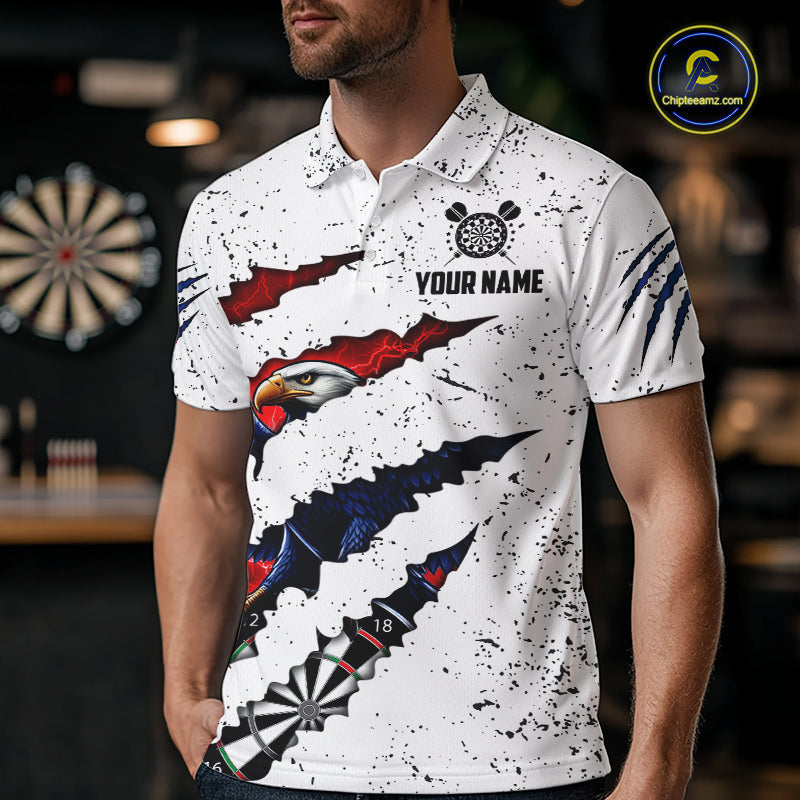 Customized Eagle Texas Flag White Grunge Darts Shirts, Patriotic Darts Team Jersey