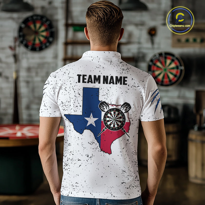 Customized Eagle Texas Flag White Grunge Darts Shirts, Patriotic Darts Team Jersey