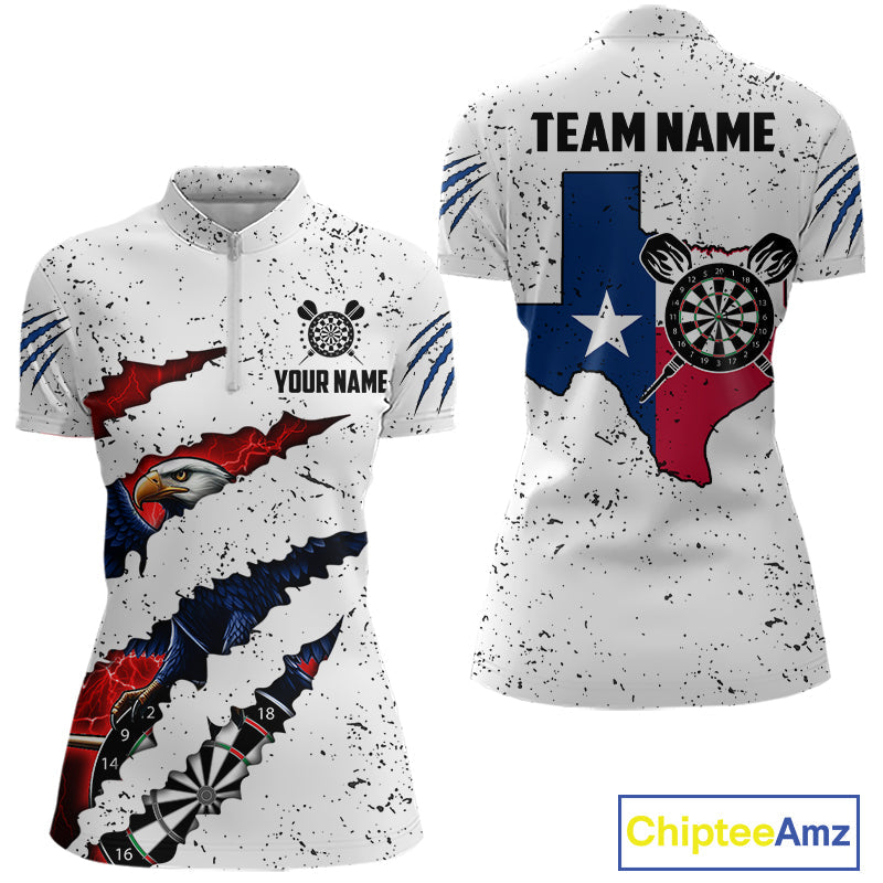Customized Eagle Texas Flag White Grunge Darts Shirts, Patriotic Darts Team Jersey