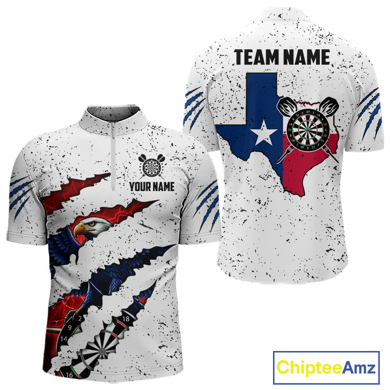 Customized Eagle Texas Flag White Grunge Darts Shirts, Patriotic Darts Team Jersey