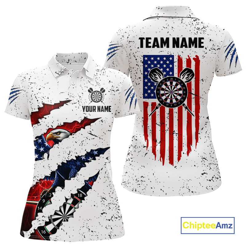 Customized Eagle American Flag White Grunge Darts Shirts, Patriotic Darts Team Jersey
