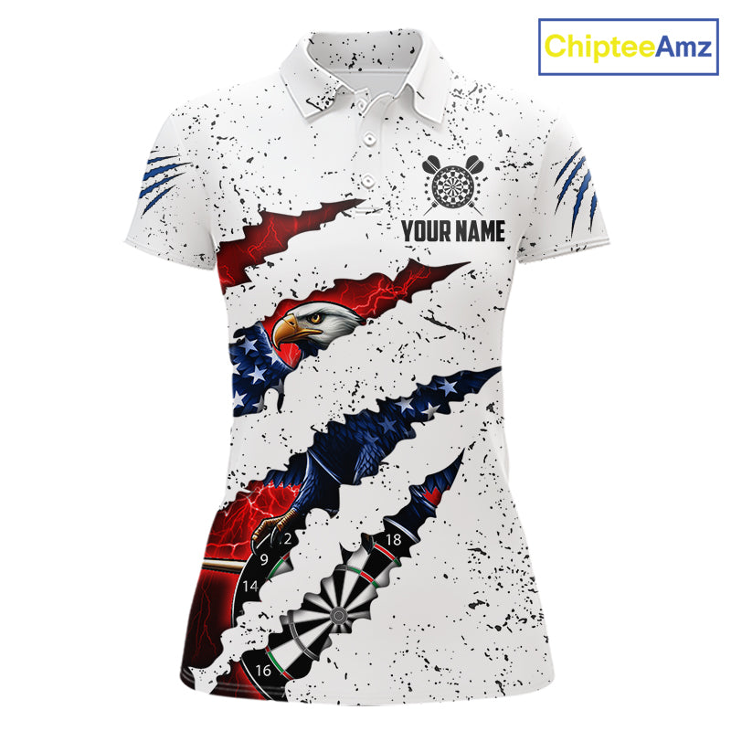 Customized Eagle American Flag White Grunge Darts Shirts, Patriotic Darts Team Jersey
