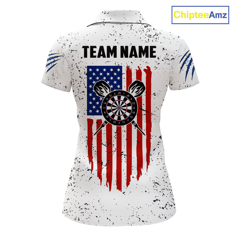 Customized Eagle American Flag White Grunge Darts Shirts, Patriotic Darts Team Jersey