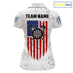 Customized Eagle American Flag White Grunge Darts Shirts, Patriotic Darts Team Jersey