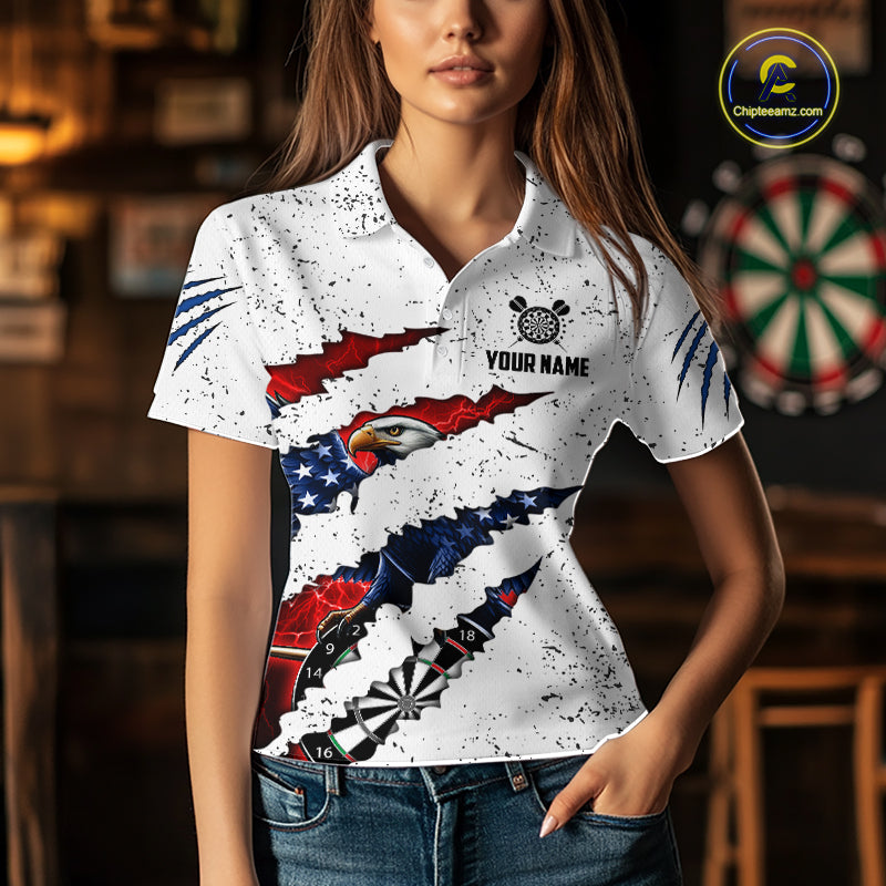 Customized Eagle American Flag White Grunge Darts Shirts, Patriotic Darts Team Jersey