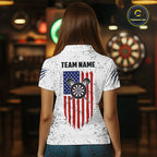 Customized Eagle American Flag White Grunge Darts Shirts, Patriotic Darts Team Jersey