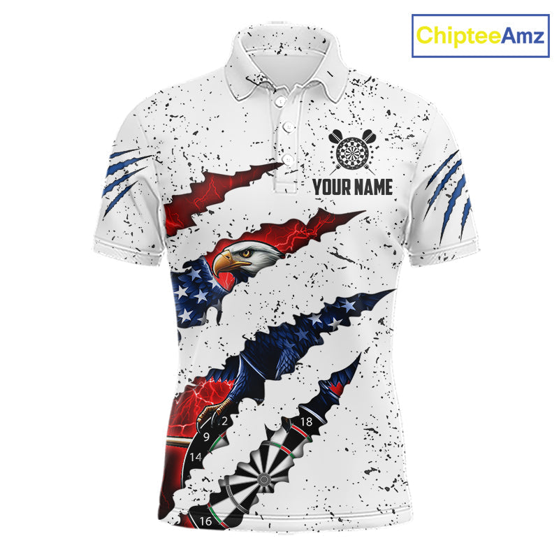 Customized Eagle American Flag White Grunge Darts Shirts, Patriotic Darts Team Jersey