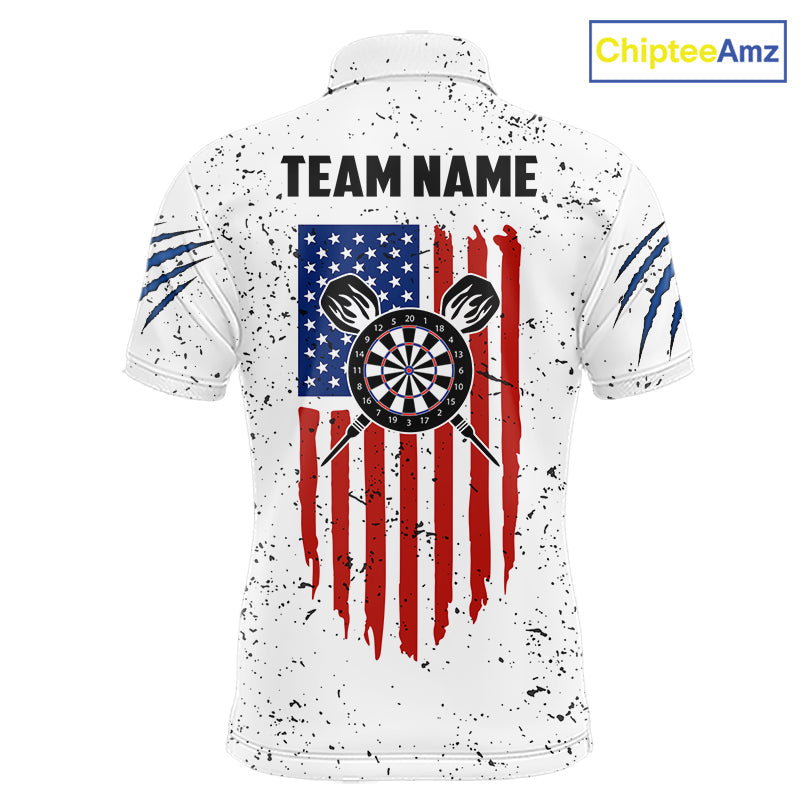 Customized Eagle American Flag White Grunge Darts Shirts, Patriotic Darts Team Jersey