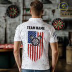 Customized Eagle American Flag White Grunge Darts Shirts, Patriotic Darts Team Jersey