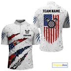 Customized Eagle American Flag White Grunge Darts Shirts, Patriotic Darts Team Jersey