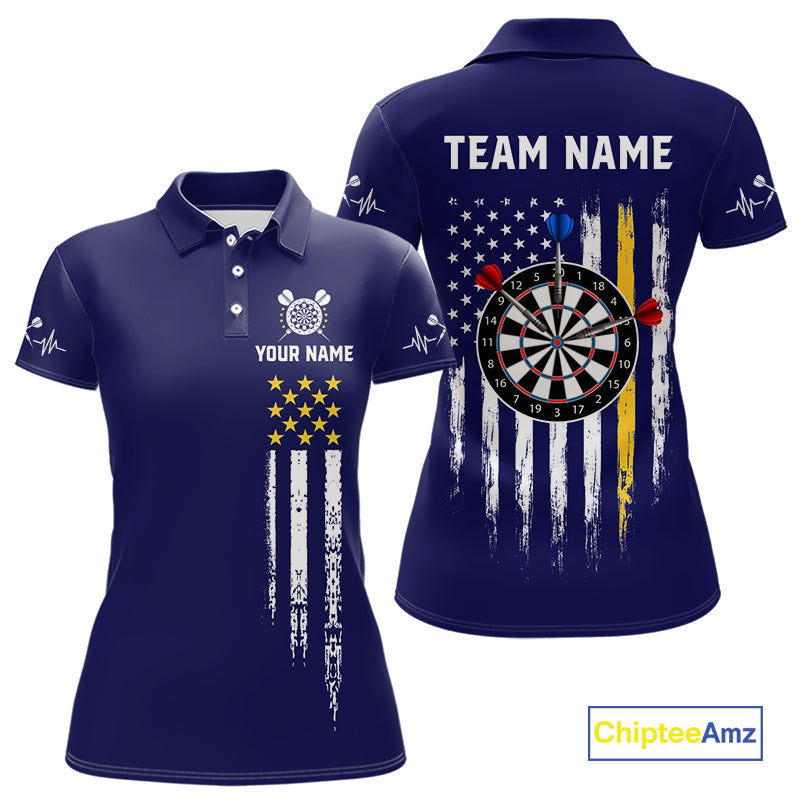 Customized Navy Blue American Flag Darts Shirt, Patriotic Darts League Team Jersey