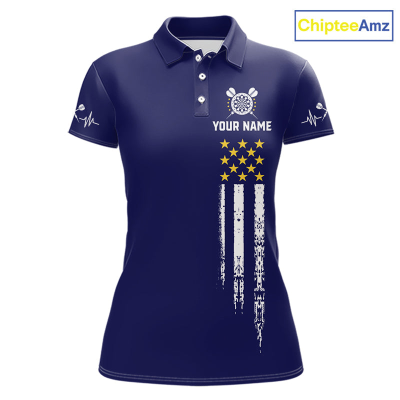 Customized Navy Blue American Flag Darts Shirt, Patriotic Darts League Team Jersey