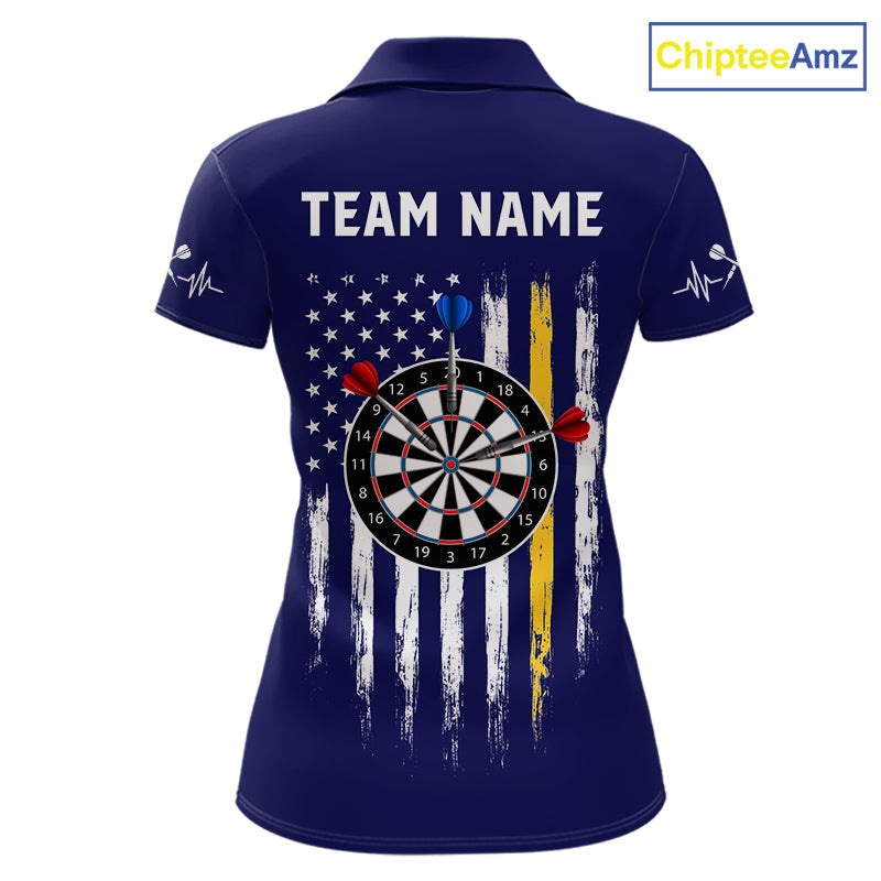 Customized Navy Blue American Flag Darts Shirt, Patriotic Darts League Team Jersey