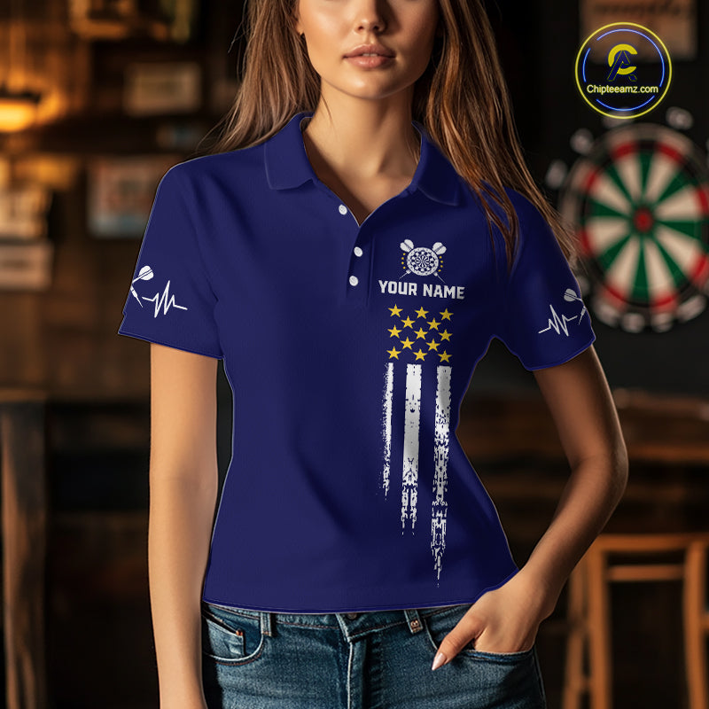 Customized Navy Blue American Flag Darts Shirt, Patriotic Darts League Team Jersey