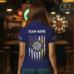 Customized Navy Blue American Flag Darts Shirt, Patriotic Darts League Team Jersey
