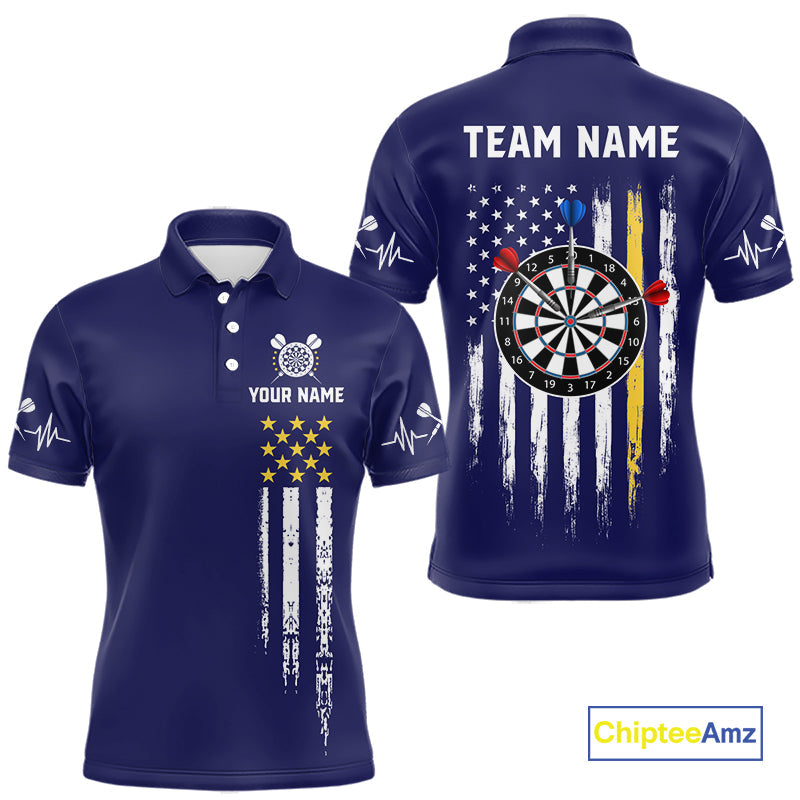 Customized Navy Blue American Flag Darts Shirt, Patriotic Darts League Team Jersey