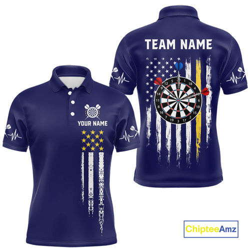Customized Navy Blue American Flag Darts Shirt, Patriotic Darts League Team Jersey