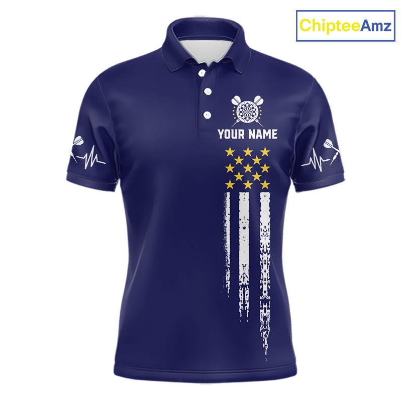 Customized Navy Blue American Flag Darts Shirt, Patriotic Darts League Team Jersey