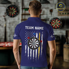 Customized Navy Blue American Flag Darts Shirt, Patriotic Darts League Team Jersey