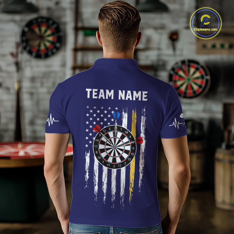 Customized Navy Blue American Flag Darts Shirt, Patriotic Darts League Team Jersey
