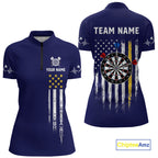Customized Navy Blue American Flag Darts Shirt, Patriotic Darts League Team Jersey