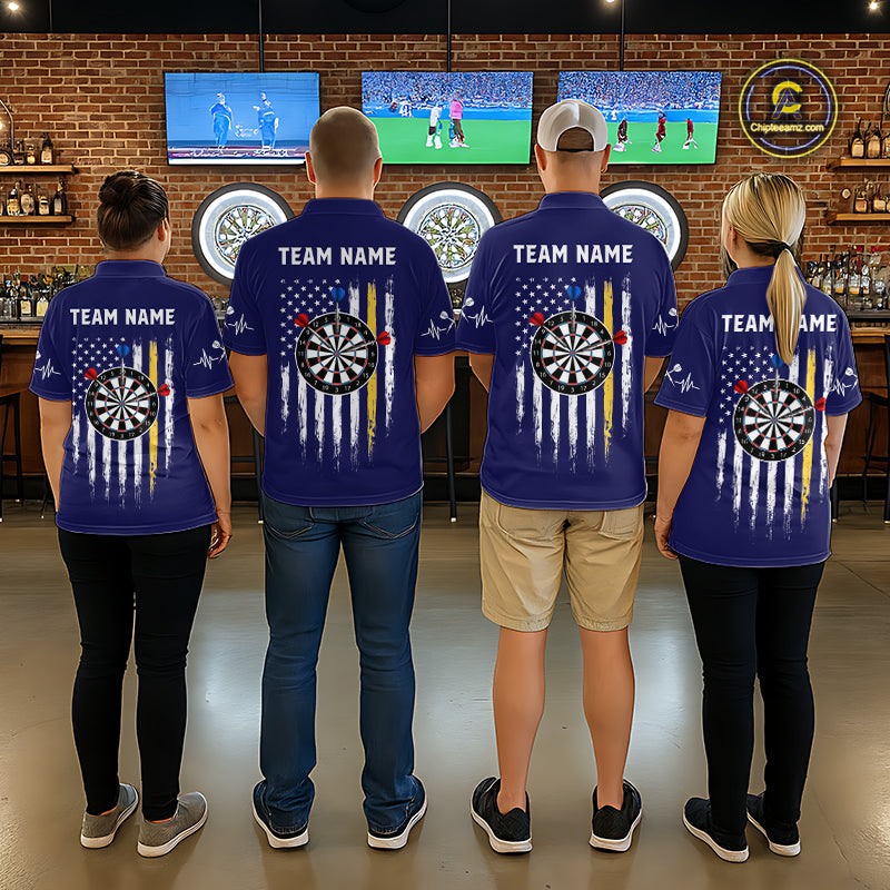 Customized Navy Blue American Flag Darts Shirt, Patriotic Darts League Team Jersey
