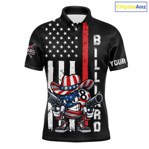 Funny 8 Ball US Flag Billiard Shirt Custom Patriotic Pool Team Jersey Polo & 1/4 Zip