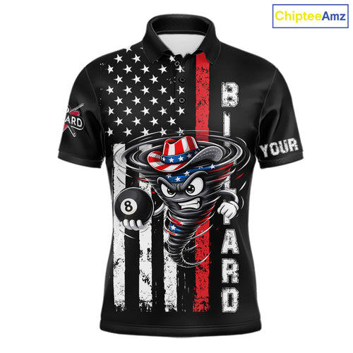 Funny Tornado US Flag 8 Ball Billiard Shirt Custom Pool Team Jersey Polo & Quarter Zip