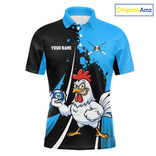 Blue Funny 10 Ball Pool Chicken Billiard Shirt, Billiard Team Jersey Polo & 1/4 Zip
