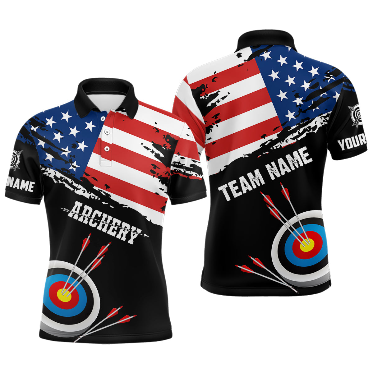 Personalized Grunge USA Flag Archery Shirts Custom Patriotic 4Th Of July Archery Jerseys