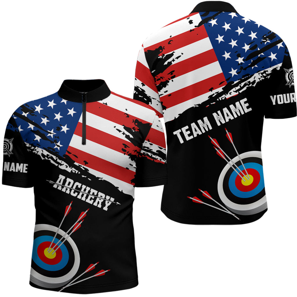 Personalized Grunge USA Flag Archery Shirts Custom Patriotic 4Th Of July Archery Jerseys