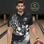 Personalized Black And White Flame Bowling Jersey Custom Bowling League Team Shirts