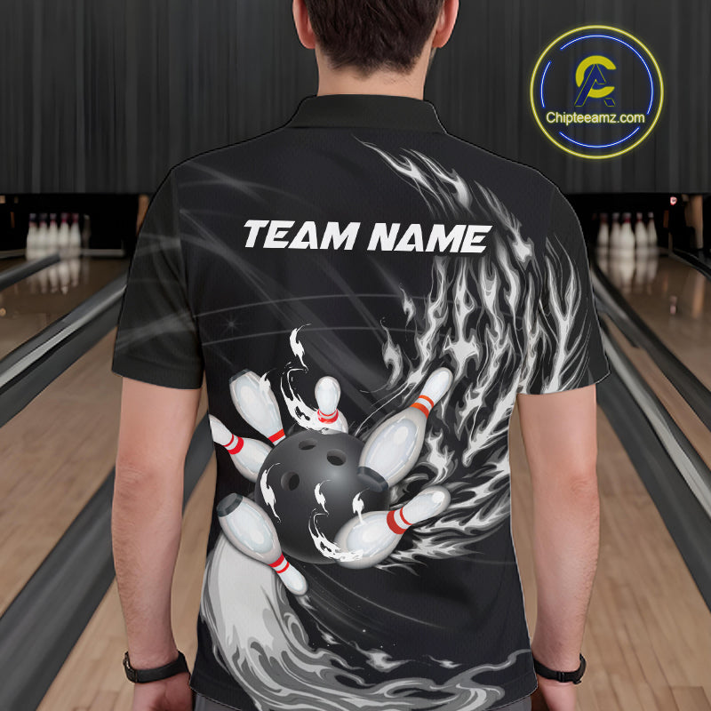 Personalized Black And White Flame Bowling Jersey Custom Bowling League Team Shirts