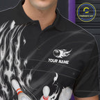 Personalized Black And White Flame Bowling Jersey Custom Bowling League Team Shirts