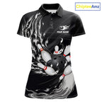 Personalized Black And White Flame Bowling Jersey Custom Bowling League Team Shirts