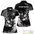Personalized Black And White Flame Bowling Jersey Custom Bowling League Team Shirts