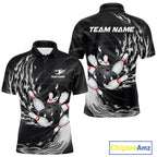 Personalized Black And White Flame Bowling Jersey Custom Bowling League Team Shirts