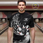 Personalized Black And White Flame Bowling Jersey Custom Bowling League Team Shirts