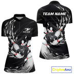 Personalized Black And White Flame Bowling Jersey Custom Bowling League Team Shirts