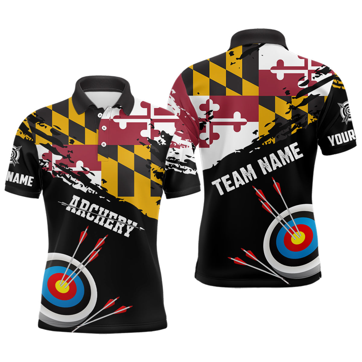 Custom Grunge Maryland Flag Archery Shirts, Patriotic Archery Jersey 3D Target Shirts