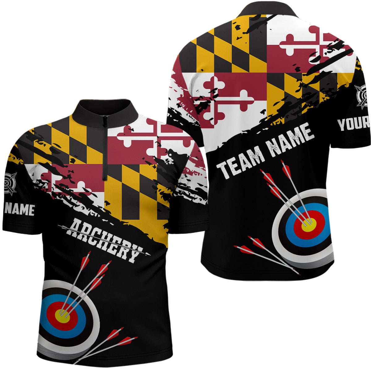 Custom Grunge Maryland Flag Archery Shirts, Patriotic Archery Jersey 3D Target Shirts
