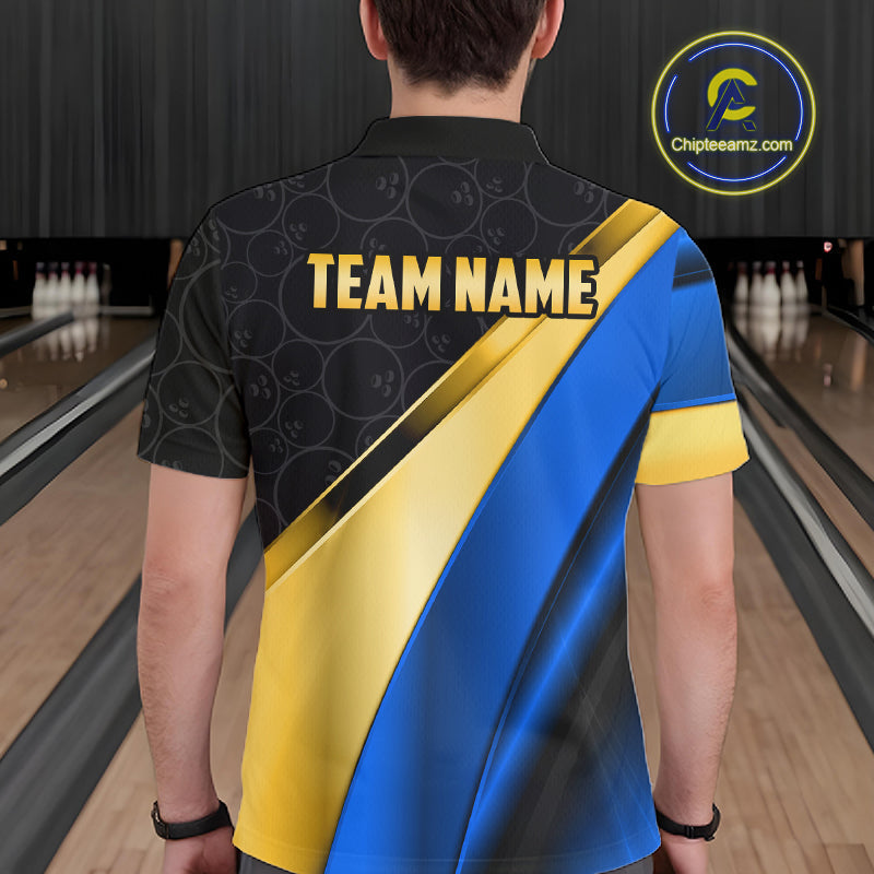 Custom Blue And Gold Bowling Shirts, Bowling League Team Jersey Bowling Tournament Shirts