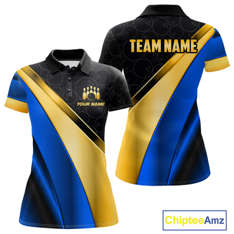 Custom Blue And Gold Bowling Shirts, Bowling League Team Jersey Bowling Tournament Shirts
