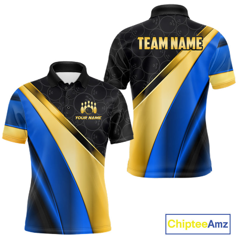 Custom Blue And Gold Bowling Shirts, Bowling League Team Jersey Bowling Tournament Shirts