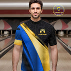 Custom Blue And Gold Bowling Shirts, Bowling League Team Jersey Bowling Tournament Shirts