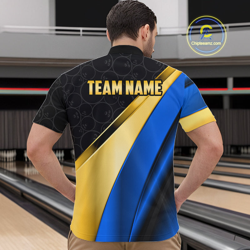 Custom Blue And Gold Bowling Shirts, Bowling League Team Jersey Bowling Tournament Shirts