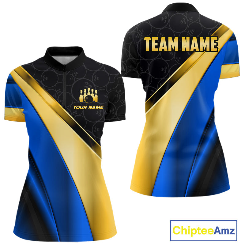 Custom Blue And Gold Bowling Shirts, Bowling League Team Jersey Bowling Tournament Shirts