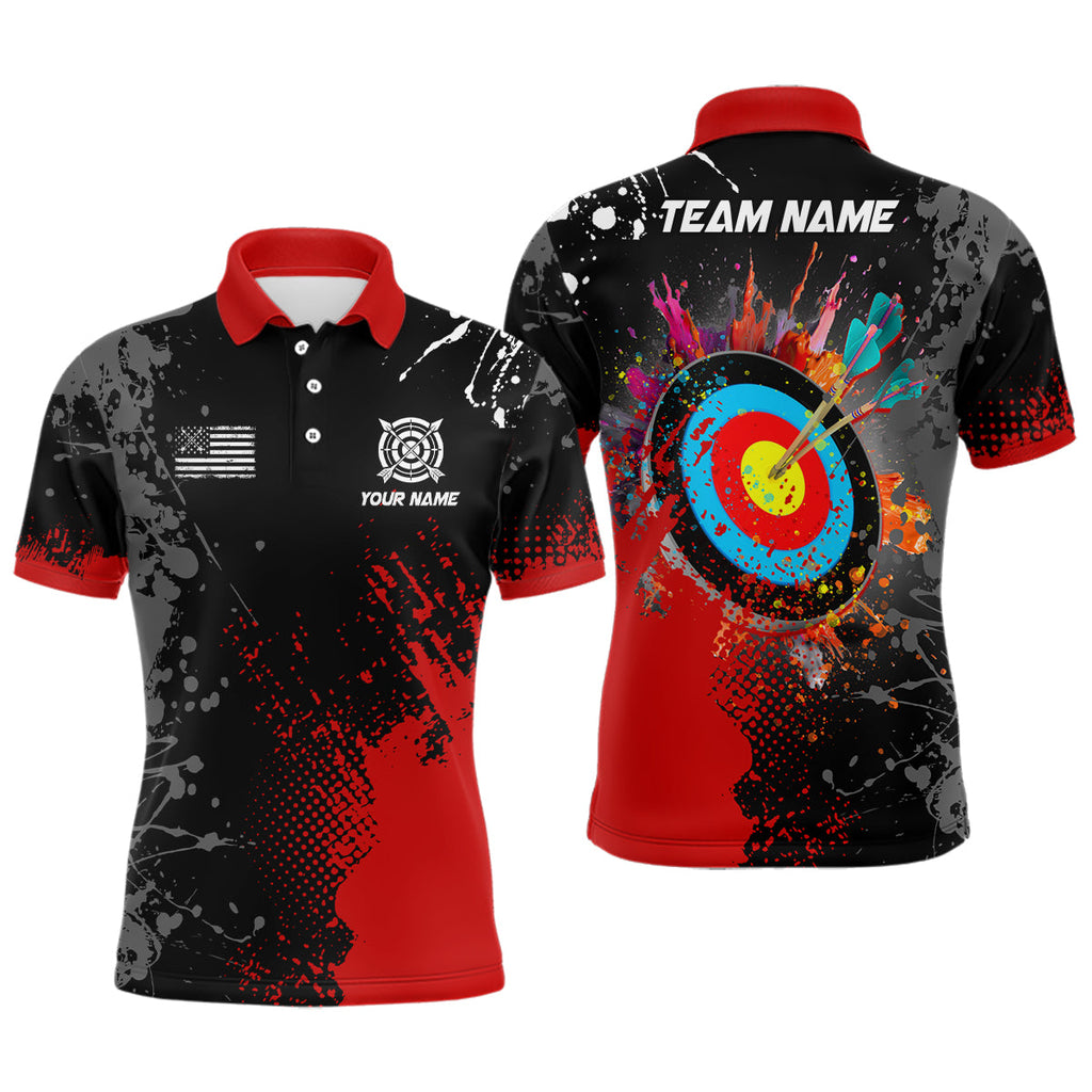 Personalized Paint Red 3D Target Archery Polo Shirts Custom Name Archery Jerseys Attire
